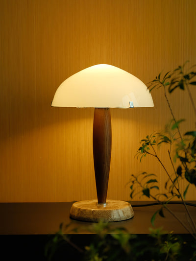 Herman Table Lamp – Elegant Glass & Walnut Desk Light (E14, LED Compatible, Modern Design)