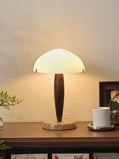 Herman Table Lamp – Elegant Glass & Walnut Desk Light (E14, LED Compatible, Modern Design)