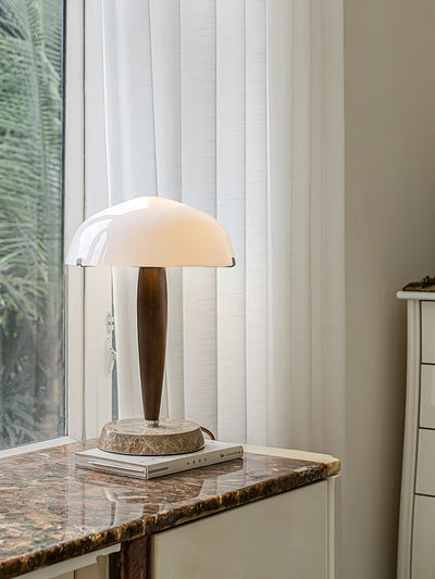 Herman Table Lamp – Elegant Glass & Walnut Desk Light (E14, LED Compatible, Modern Design)