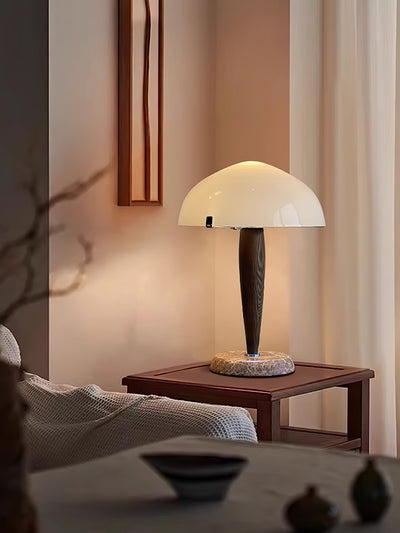 Herman Table Lamp – Elegant Glass & Walnut Desk Light (E14, LED Compatible, Modern Design)