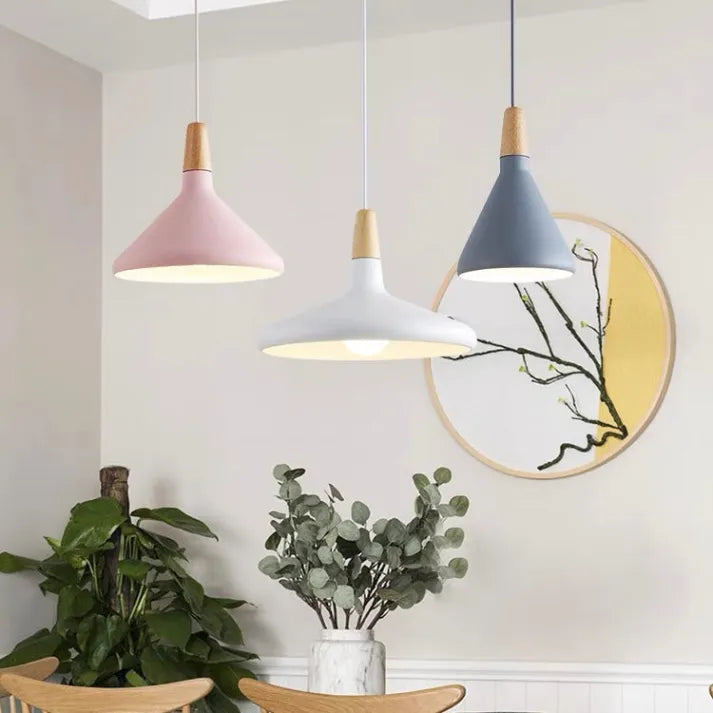 French Macaron Cone Pendant Light – Playful & Elegant Metal Hanging Lamp (E26/E27)