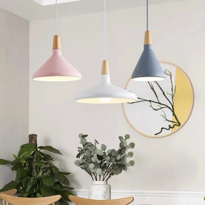 French Macaron Cone Pendant Light – Playful & Elegant Metal Hanging Lamp (E26/E27)