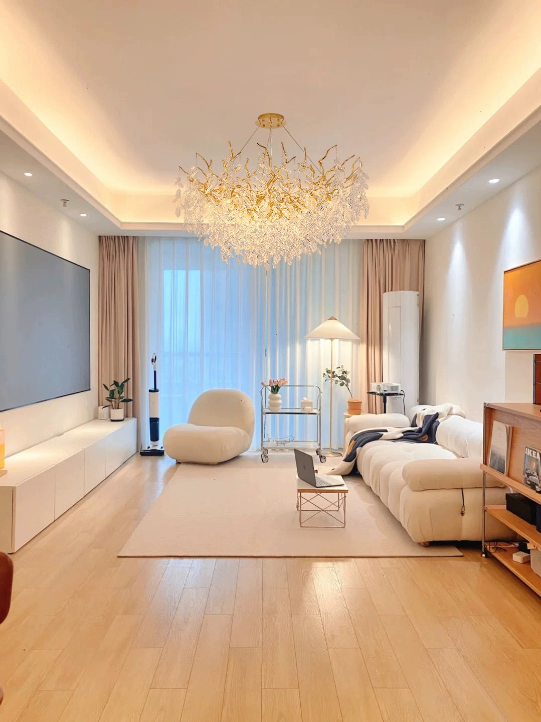French Style Branch Crystal Chandelier – Luxury LED Pendant Light (G9, Adjustable Height)