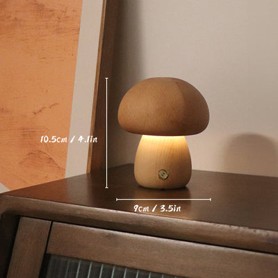 Rechargeable Wooden Mushroom Lamp – Touch Control LED Table Light