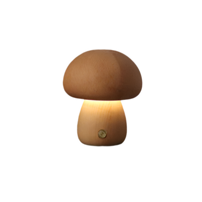 Rechargeable Wooden Mushroom Lamp – Touch Control LED Table Light