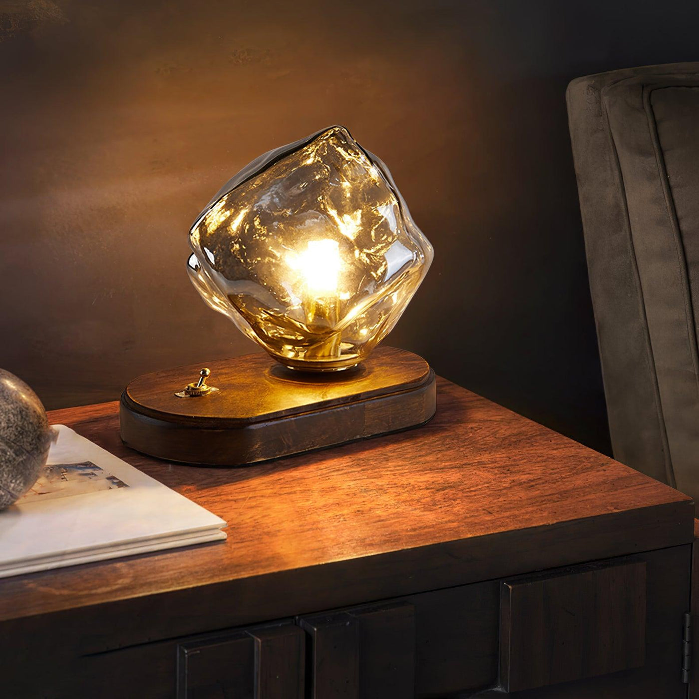 Ice Stone Glass Table Lamp – Elegant & Ambient Lighting for a Sophisticated Home