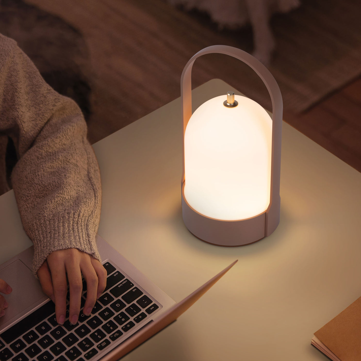Modern Rechargeable LED Lantern – Wireless Touch-Dimmable Table Lamp
