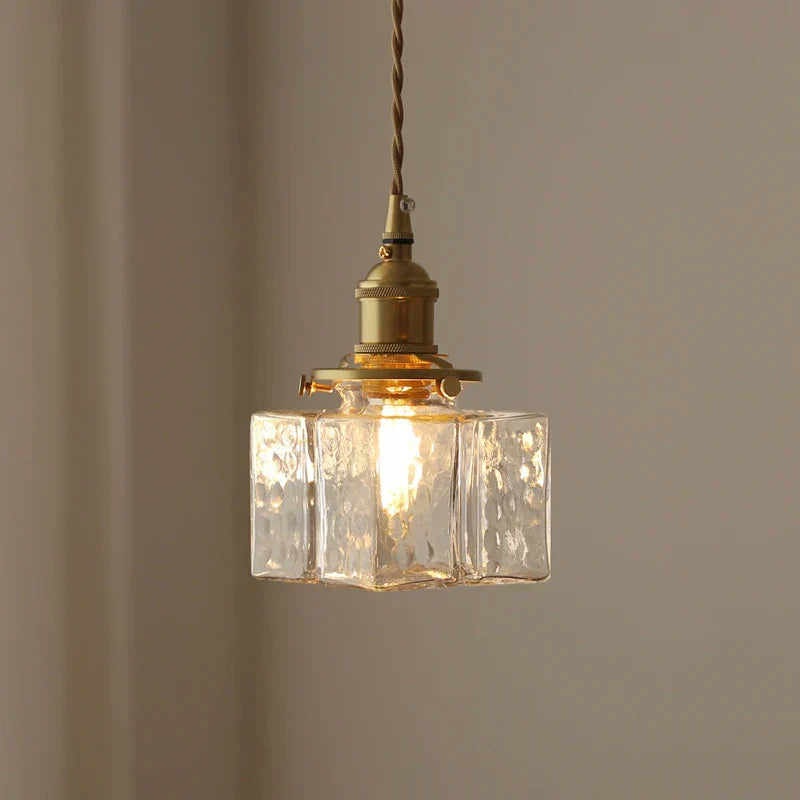 Modern Retro Glass Pendant Light – Elegant Hanging Lamp with Gold Cord