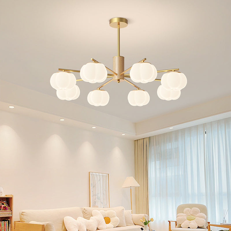 Modern Wooden Cotton Ball Chandelier – Elegant LED Ceiling Light for Living Rooms