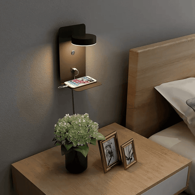 LumaWall | Dimmable LED Wall Lamp with USB Charging Port for Bedroom
