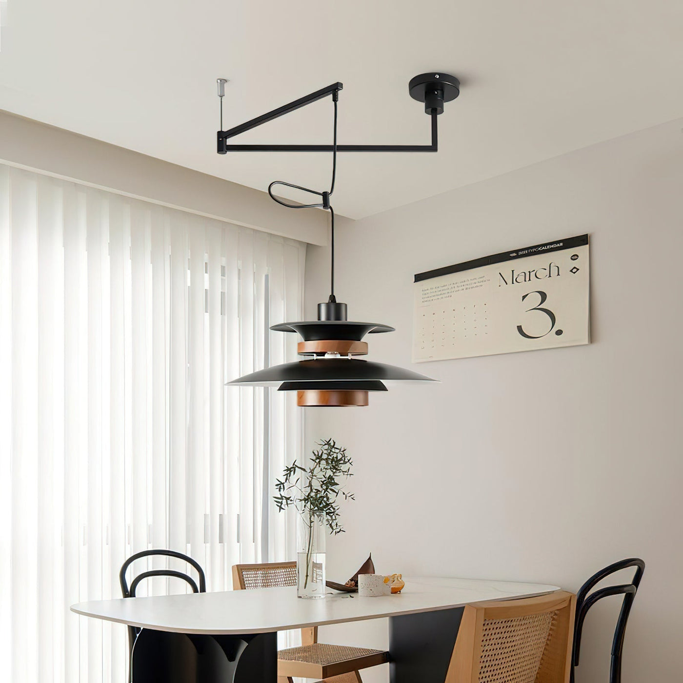 Mercero Swing Arm Pendant Light – Scandinavian-Inspired Adjustable Hanging Lamp