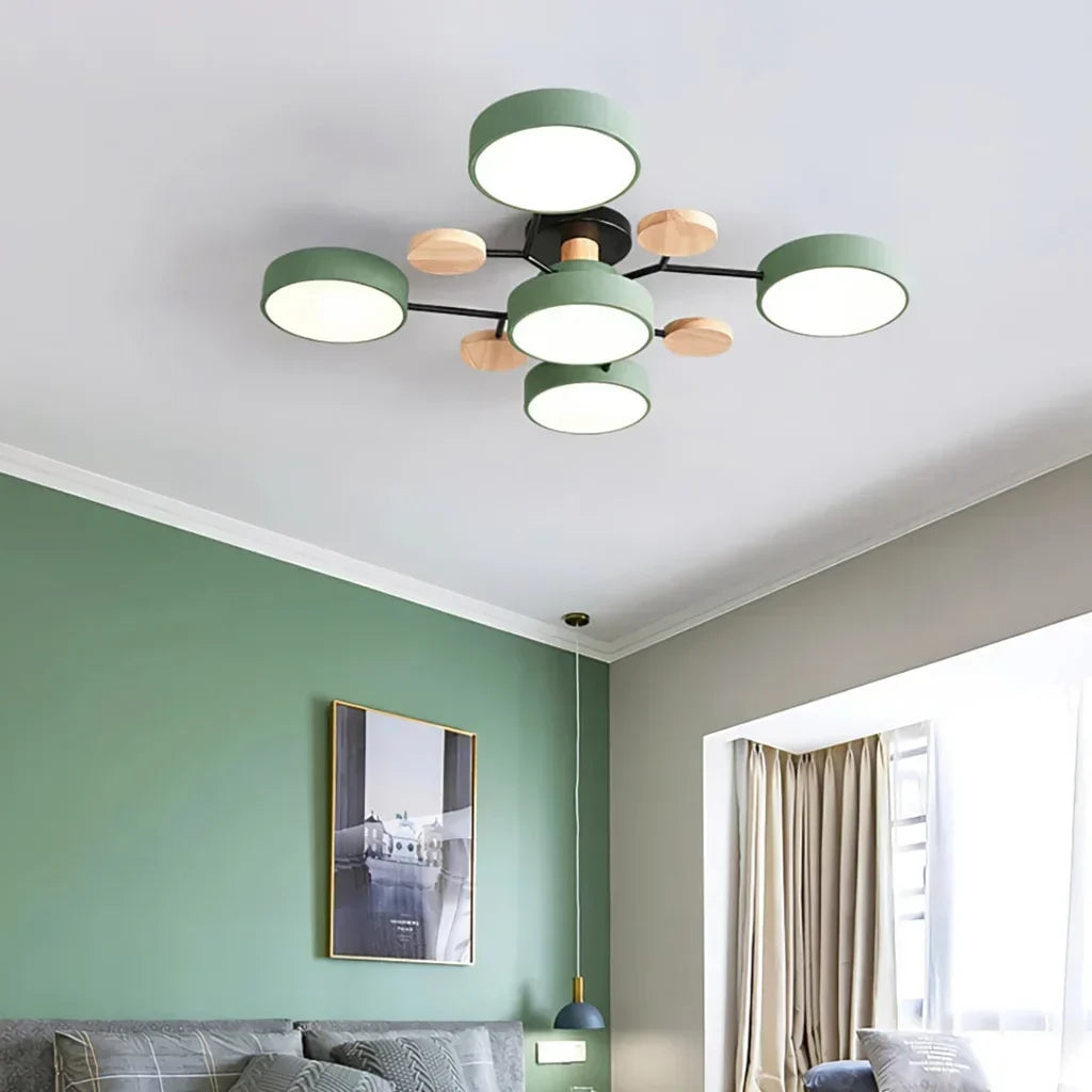 Geometric Metal & Wood Ceiling Light – Modern Elegance for Your Home