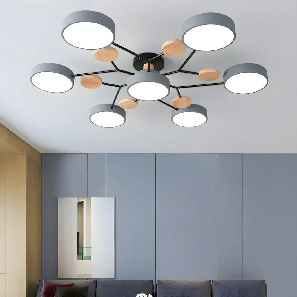 Geometric Metal & Wood Ceiling Light – Modern Elegance for Your Home
