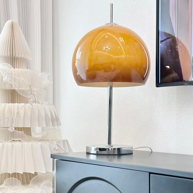 Mushroom Bauhaus Table Lamp – Timeless Amber Glass & Metal Design
