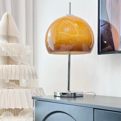 Mushroom Bauhaus Table Lamp – Timeless Amber Glass & Metal Design