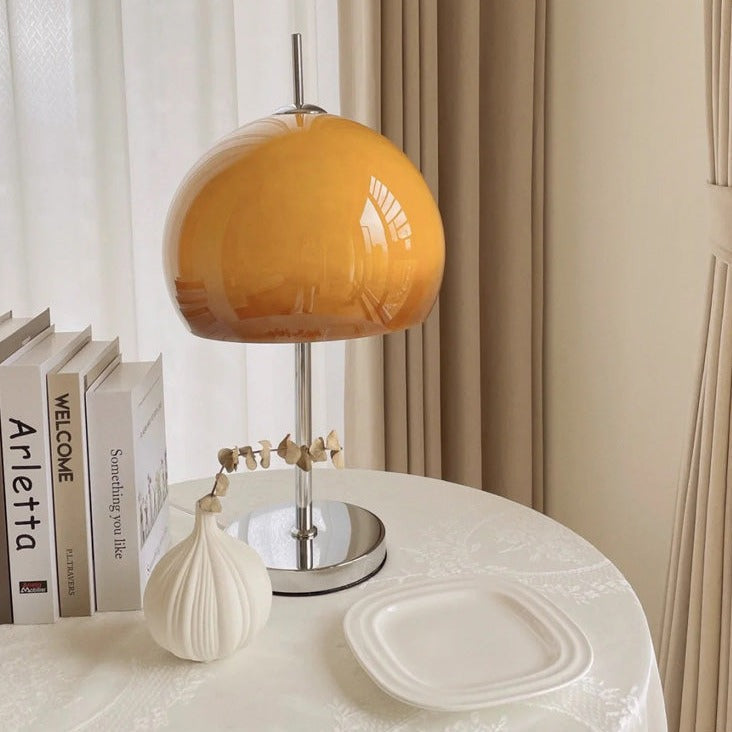 Mushroom Bauhaus Table Lamp – Timeless Amber Glass & Metal Design