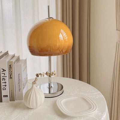 Mushroom Bauhaus Table Lamp – Timeless Amber Glass & Metal Design