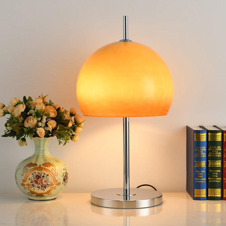 Mushroom Bauhaus Table Lamp – Timeless Amber Glass & Metal Design