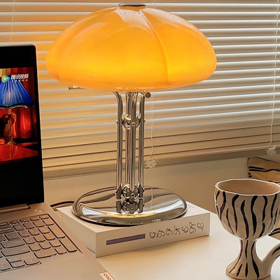 Mushroom Bauhaus Table Lamp – Timeless Amber Glass & Metal Design