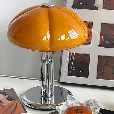 Mushroom Bauhaus Table Lamp – Timeless Amber Glass & Metal Design