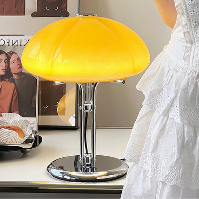 Mushroom Bauhaus Table Lamp – Timeless Amber Glass & Metal Design