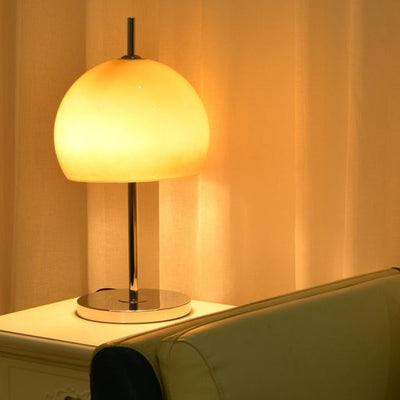 Mushroom Bauhaus Table Lamp – Timeless Amber Glass & Metal Design