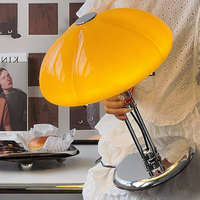 Mushroom Bauhaus Table Lamp – Timeless Amber Glass & Metal Design