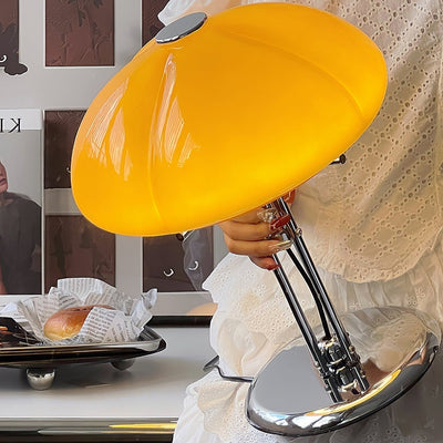 Mushroom Bauhaus Table Lamp – Timeless Amber Glass & Metal Design