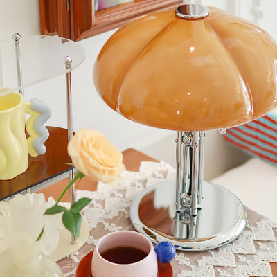 Mushroom Bauhaus Table Lamp – Timeless Amber Glass & Metal Design