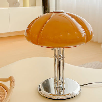 Mushroom Bauhaus Table Lamp – Timeless Amber Glass & Metal Design