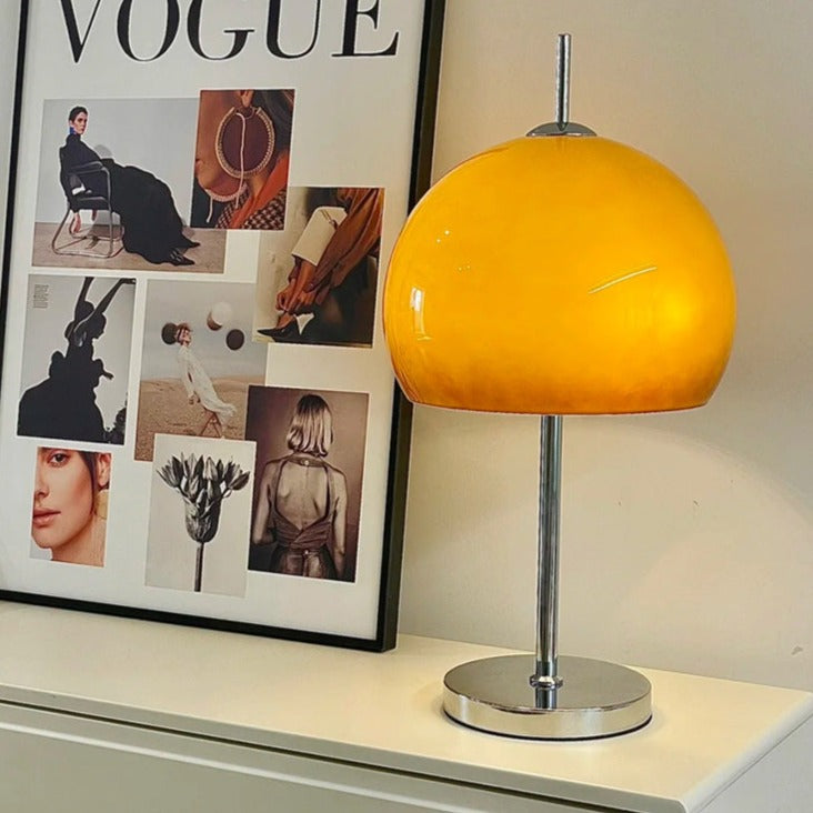 Mushroom Bauhaus Table Lamp – Timeless Amber Glass & Metal Design