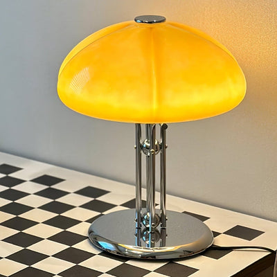 Mushroom Bauhaus Table Lamp – Timeless Amber Glass & Metal Design