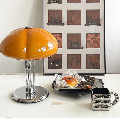 Mushroom Bauhaus Table Lamp – Timeless Amber Glass & Metal Design