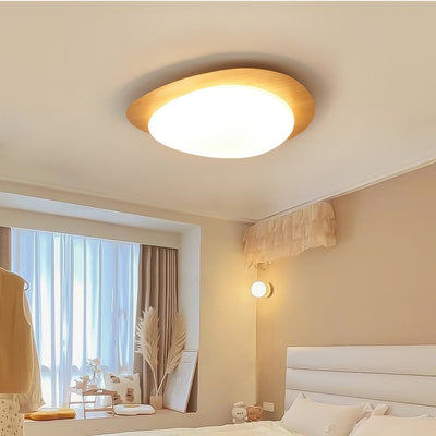 Scandinavian Pebble Wood Grain Ceiling Light – Natural Elegance with Soft LED Glow