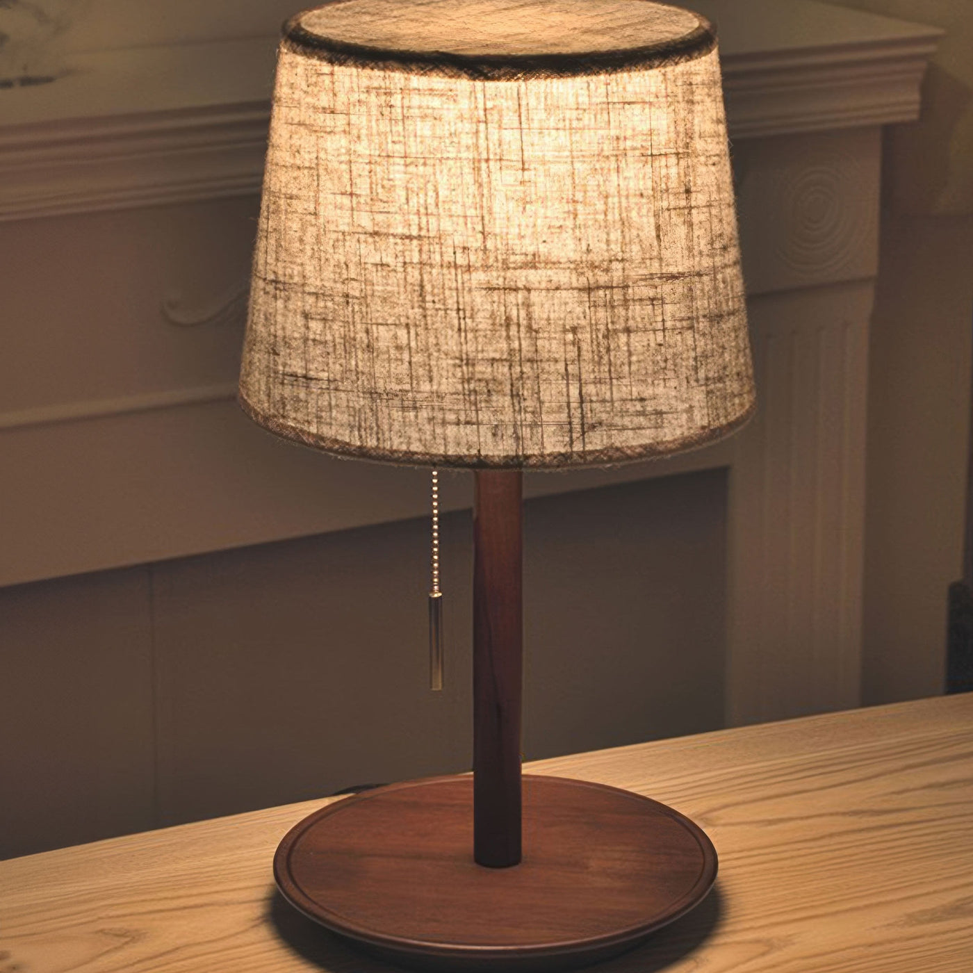 Gentle Glow Nordic Walnut Lamp – Elegant Wooden Table Light with Fabric Shade (E27, LED)
