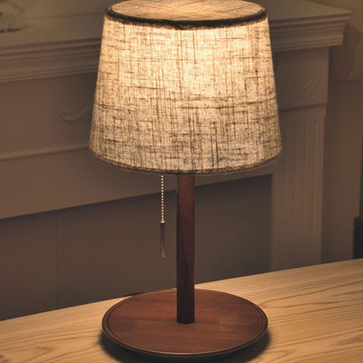 Gentle Glow Nordic Walnut Lamp – Elegant Wooden Table Light with Fabric Shade (E27, LED)