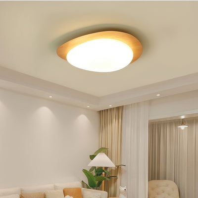 Scandinavian Pebble Wood Grain Ceiling Light – Natural Elegance with Soft LED Glow