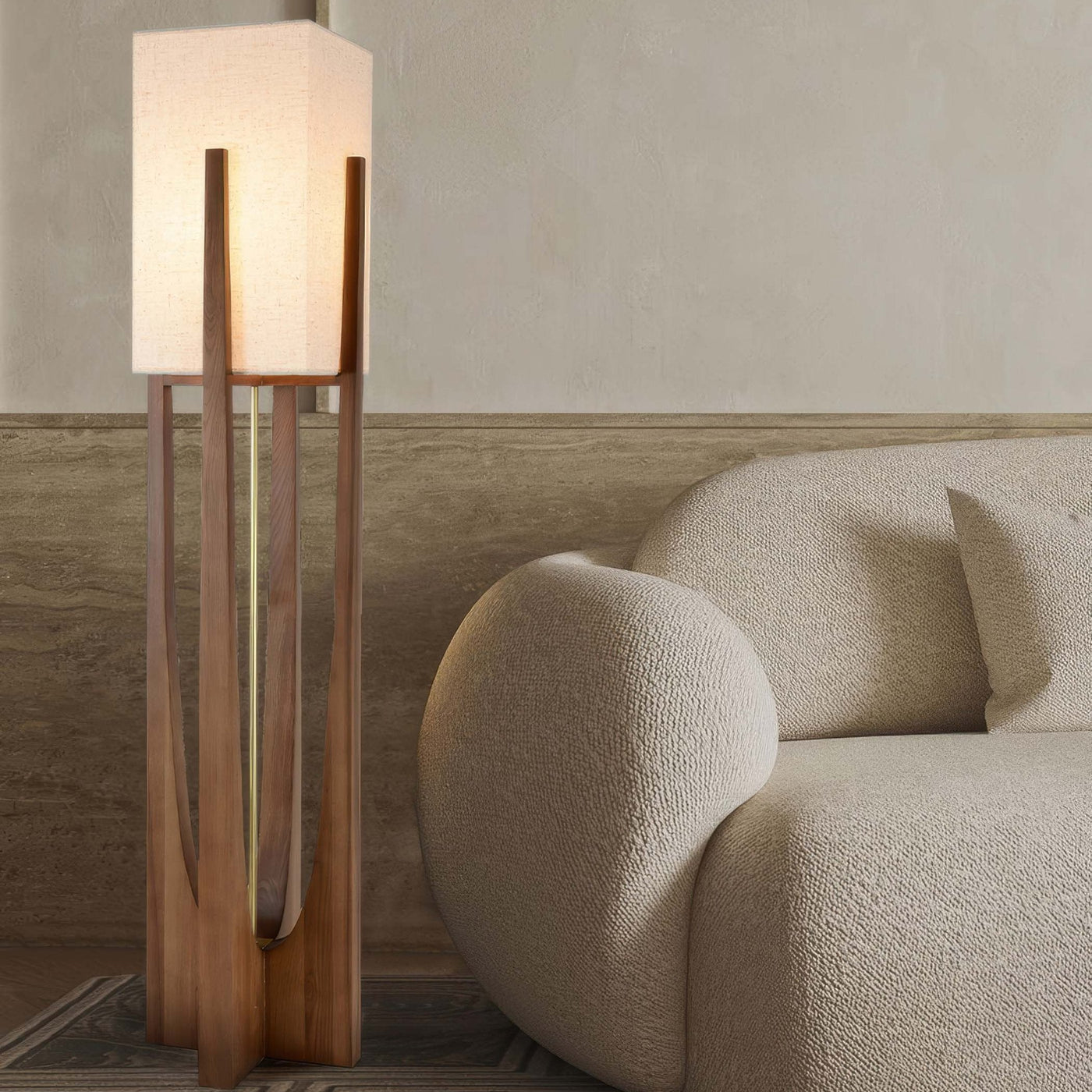 Japanese Walnut Wood Floor Lamp – Minimalist LED Lighting with Three-Colour Dimming