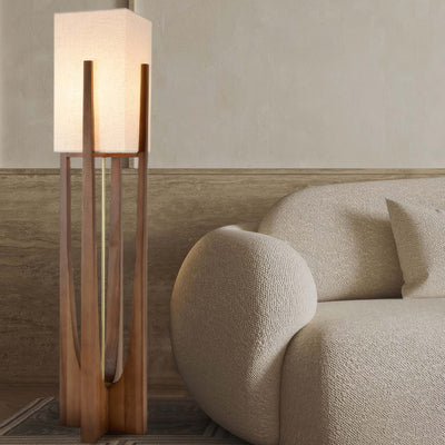 Japanese Walnut Wood Floor Lamp – Minimalist LED Lighting with Three-Colour Dimming
