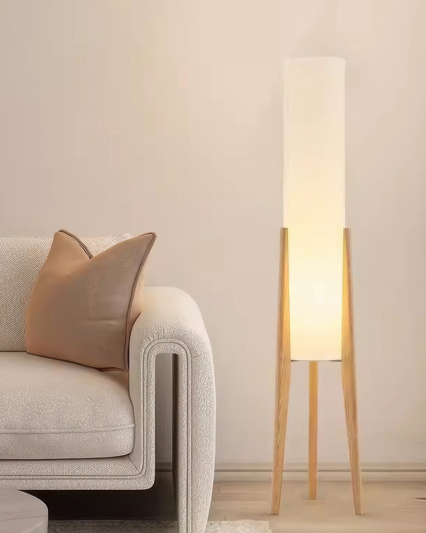Walnut Floor Lamp – Nordic Elegance with Warm Ambient Lighting