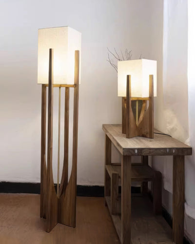Japanese Walnut Wood Floor Lamp – Minimalist LED Lighting with Three-Colour Dimming