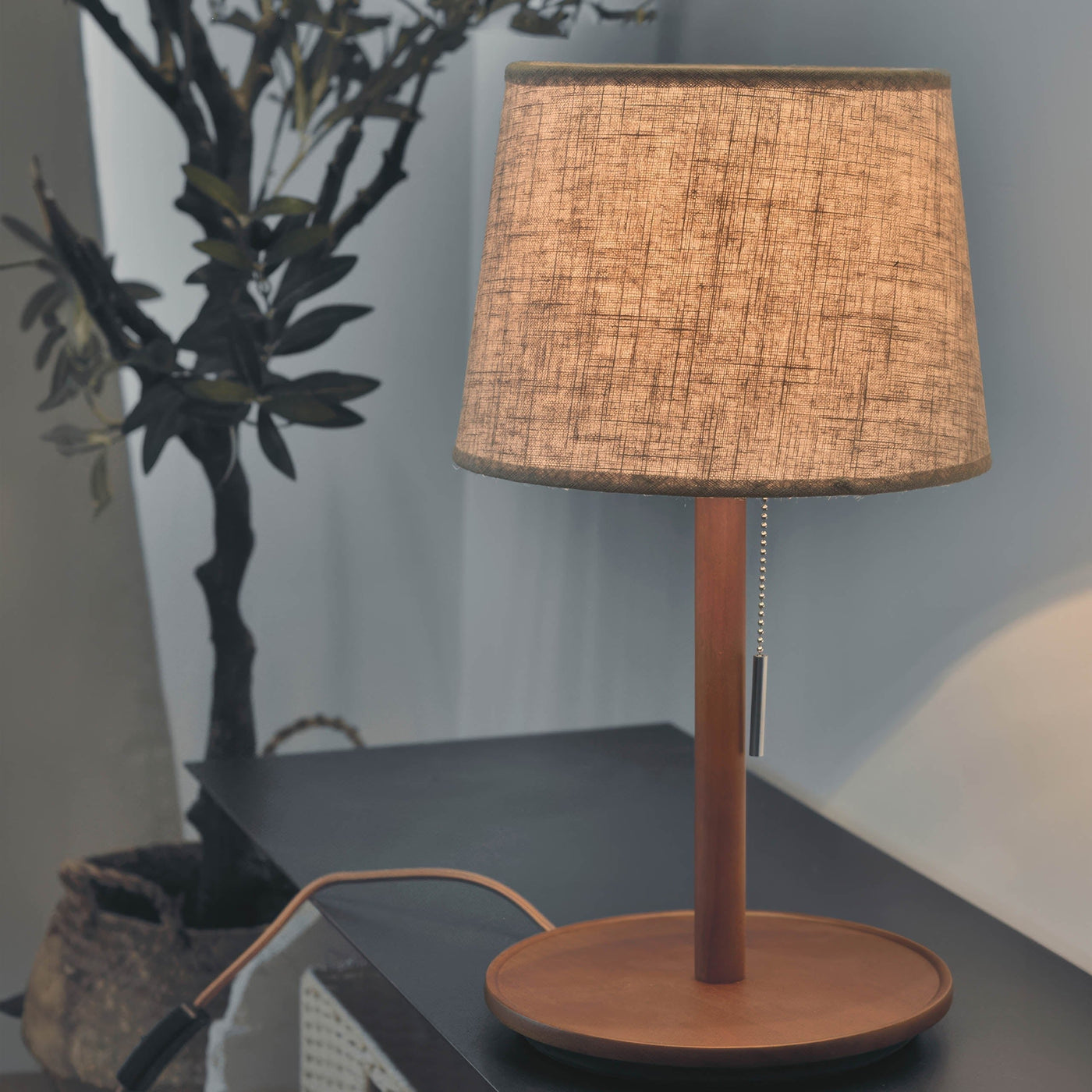 Gentle Glow Nordic Walnut Lamp – Elegant Wooden Table Light with Fabric Shade (E27, LED)