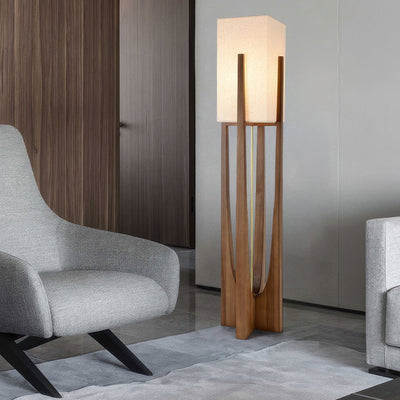 Japanese Walnut Wood Floor Lamp – Minimalist LED Lighting with Three-Colour Dimming