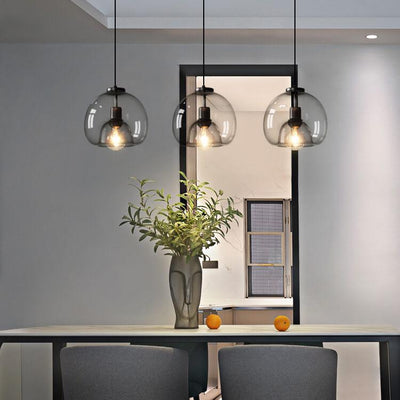 Hand-Blown Smoke Grey Glass Pendant Light – Elegant Modern Ceiling Lamp