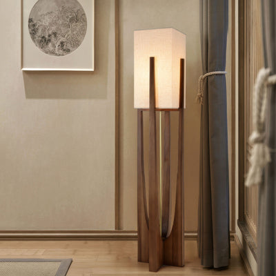 Japanese Walnut Wood Floor Lamp – Minimalist LED Lighting with Three-Colour Dimming