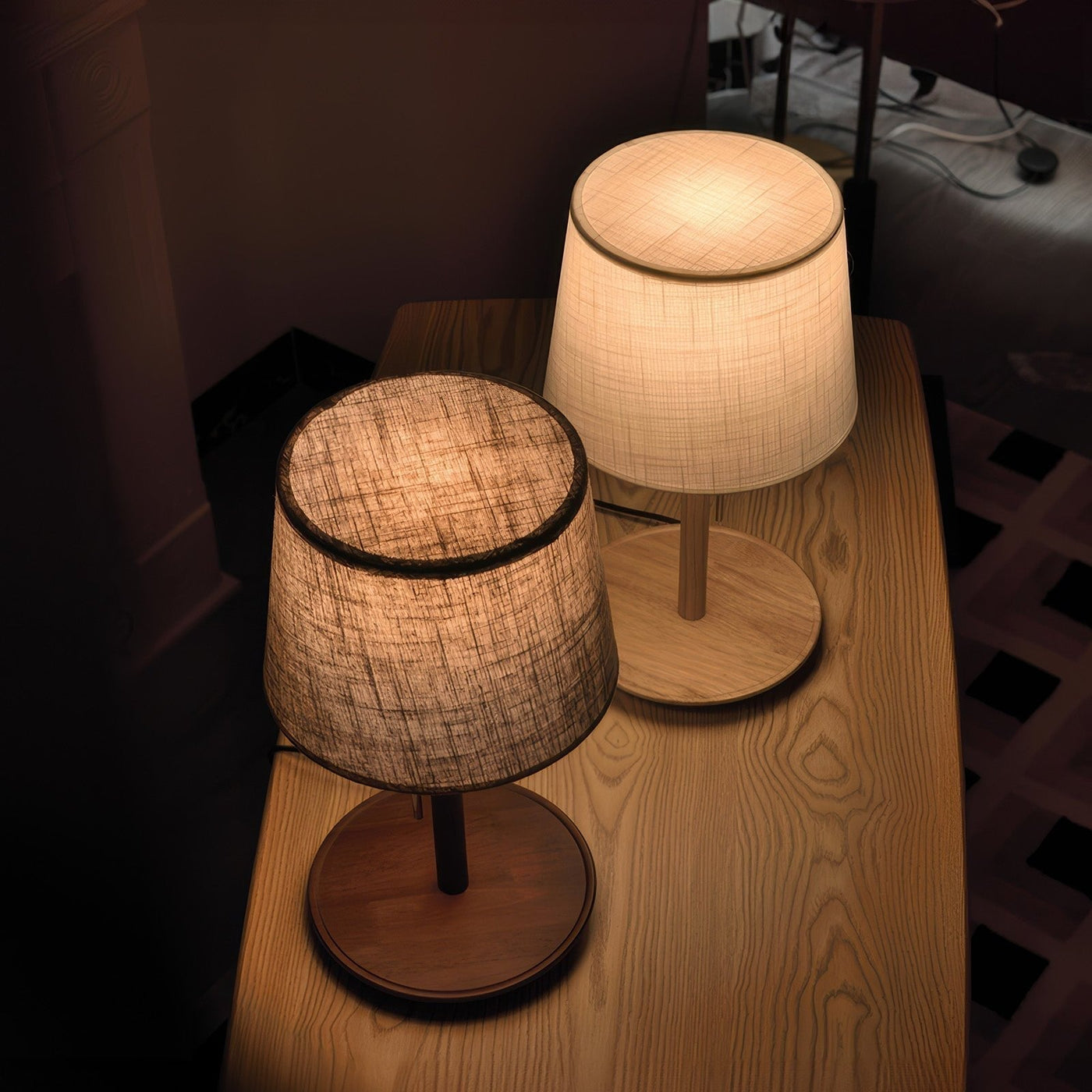 Gentle Glow Nordic Walnut Lamp – Elegant Wooden Table Light with Fabric Shade (E27, LED)
