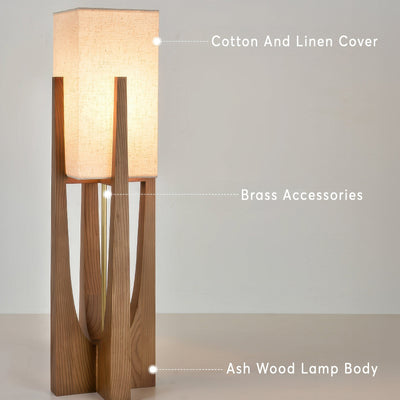Japanese Walnut Wood Floor Lamp – Minimalist LED Lighting with Three-Colour Dimming