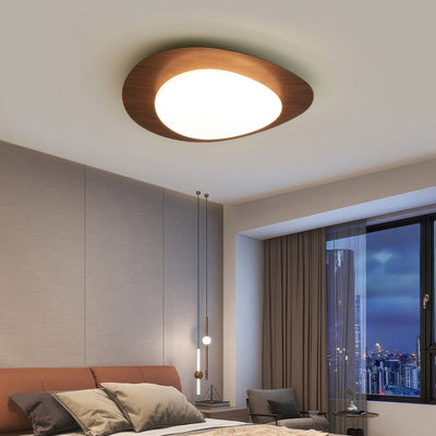 Scandinavian Pebble Wood Grain Ceiling Light – Natural Elegance with Soft LED Glow