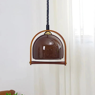Vintage Bauhaus Wood Pendant Light – Timeless Elegance in Wood & Glass