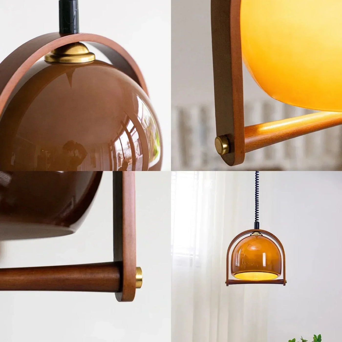 Vintage Bauhaus Wood Pendant Light – Timeless Elegance in Wood & Glass